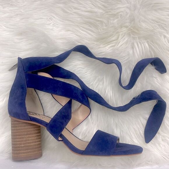 Vince Camuto | NEW 6.5 blue suede ankle wrap strappy chunky 3” heels,vc-… - Picture 1 of 10